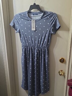 <NWT>* Blue Polka Dot Casual Dress